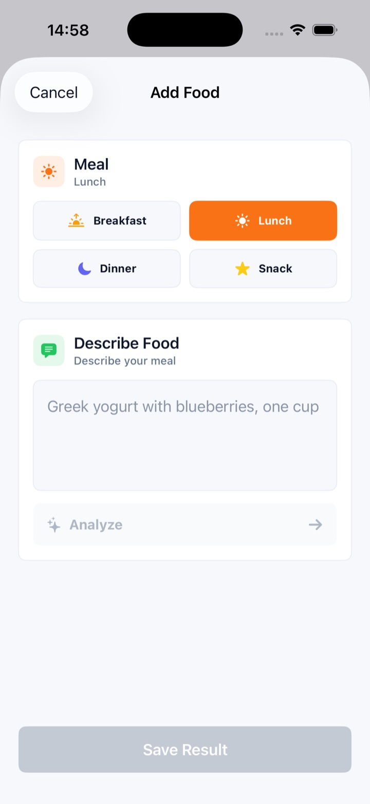 TellMeal add food screen